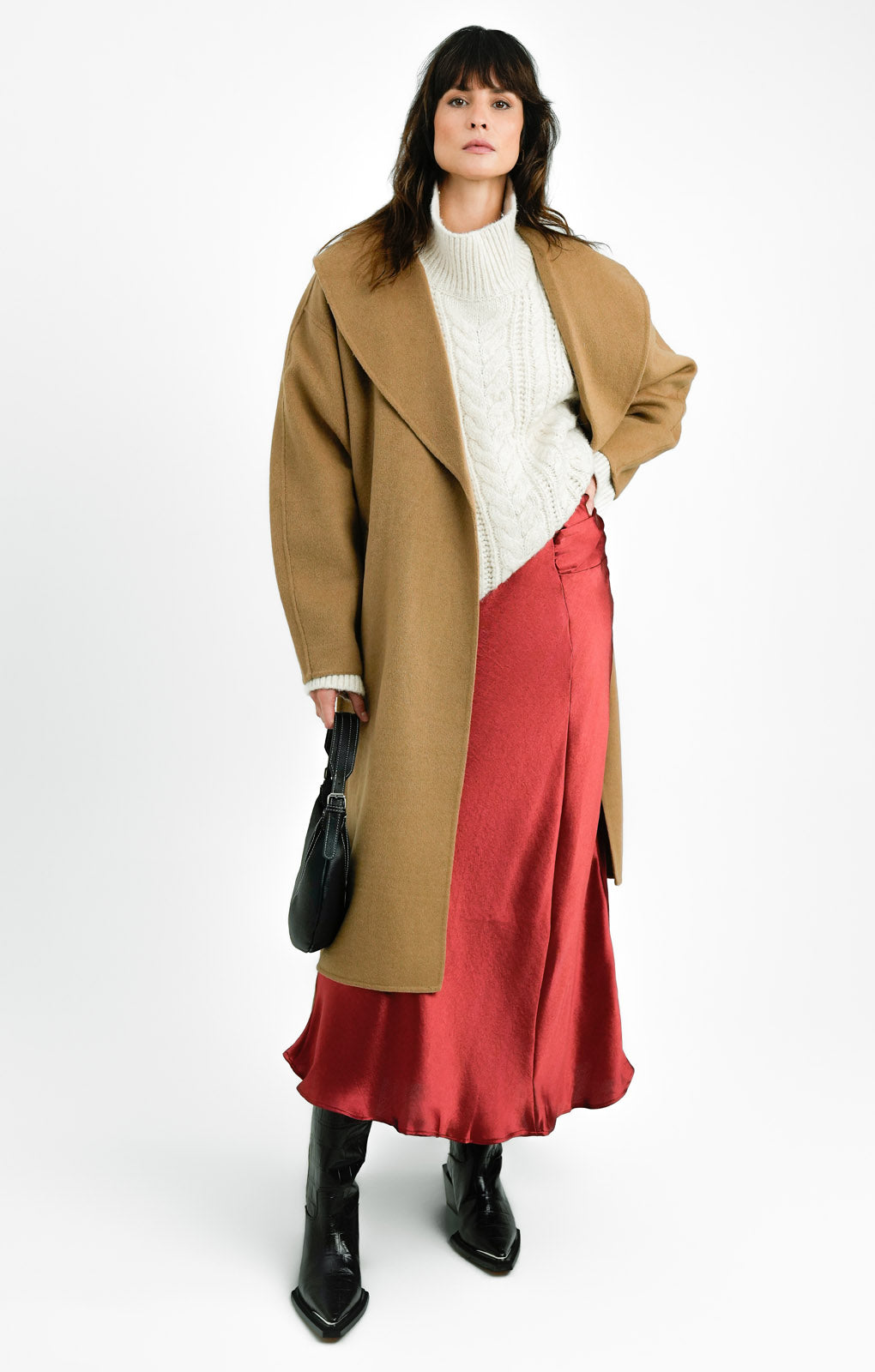 Topshop Tall Asymmetric Maxi Skirt With Ruched Panel In Spice