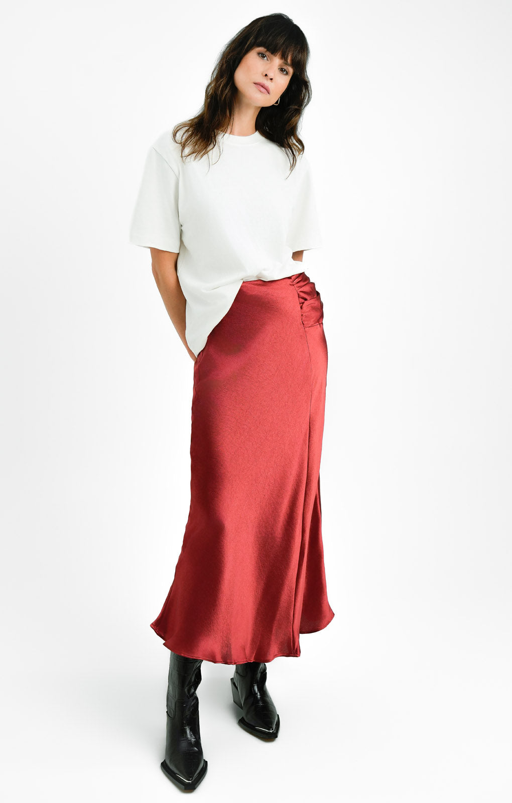 Topshop Tall Asymmetric Maxi Skirt With Ruched Panel In Spice