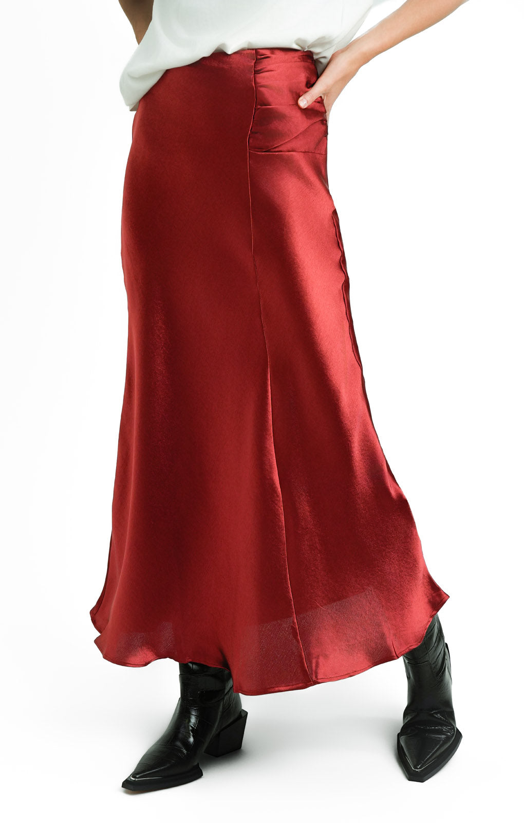 Topshop Tall Asymmetric Maxi Skirt With Ruched Panel In Spice