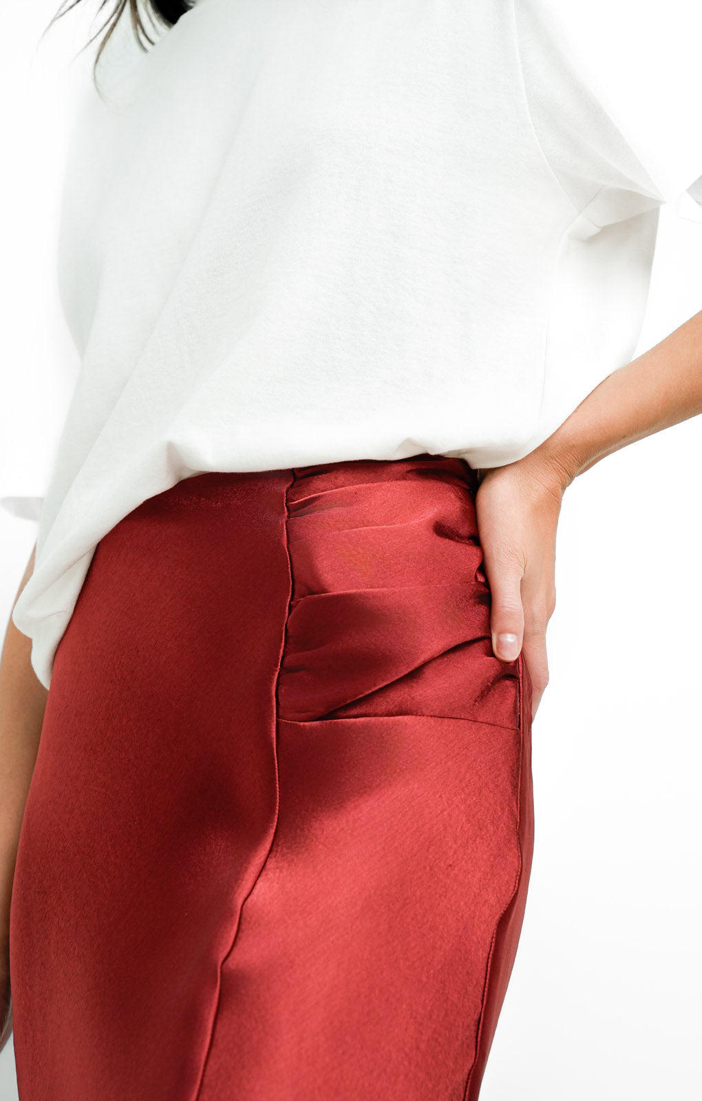 Topshop Tall Asymmetric Maxi Skirt With Ruched Panel In Spice
