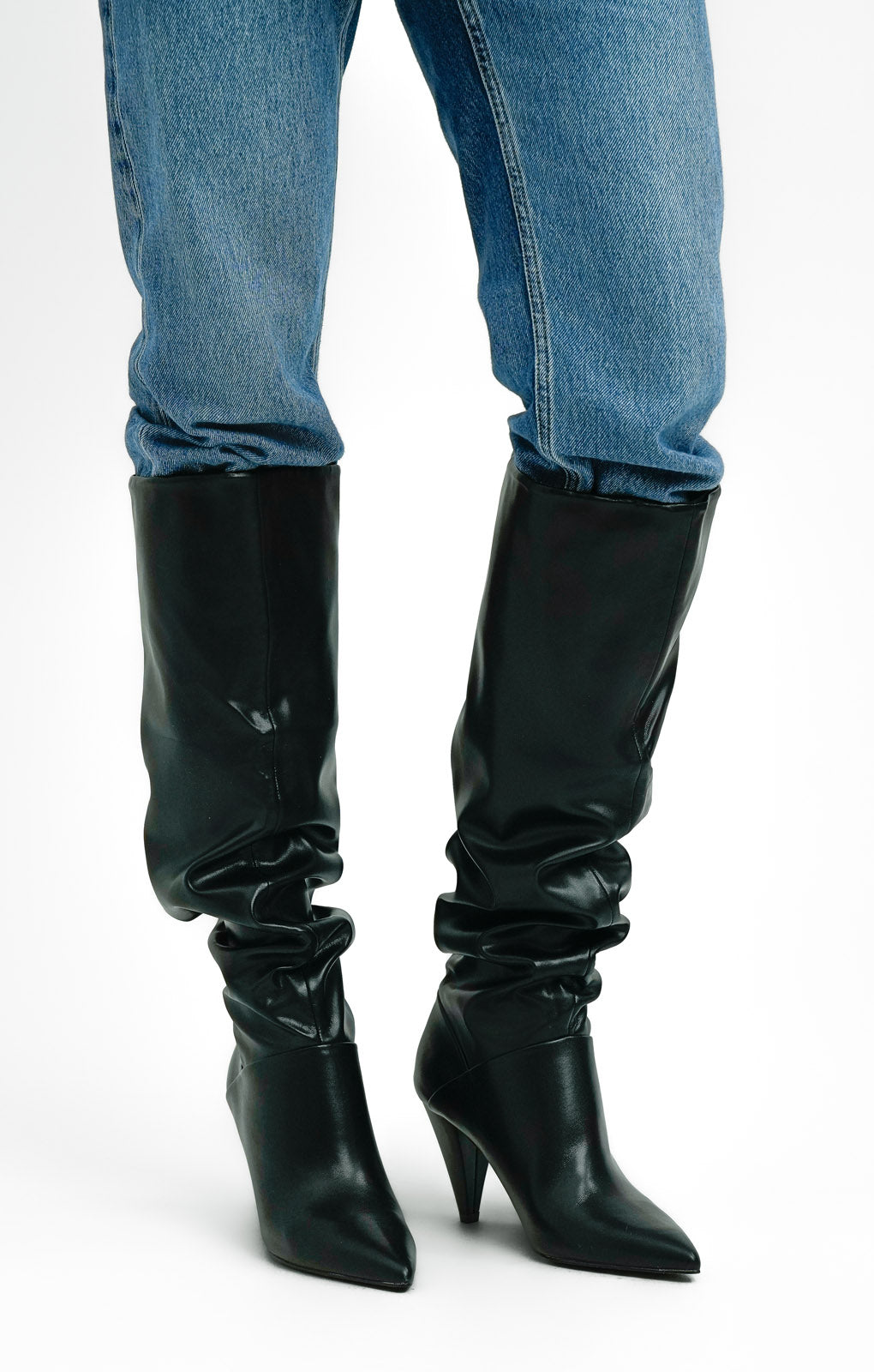 ASOS DESIGN Clove Cone Heel Slouch Knee Boots In Black