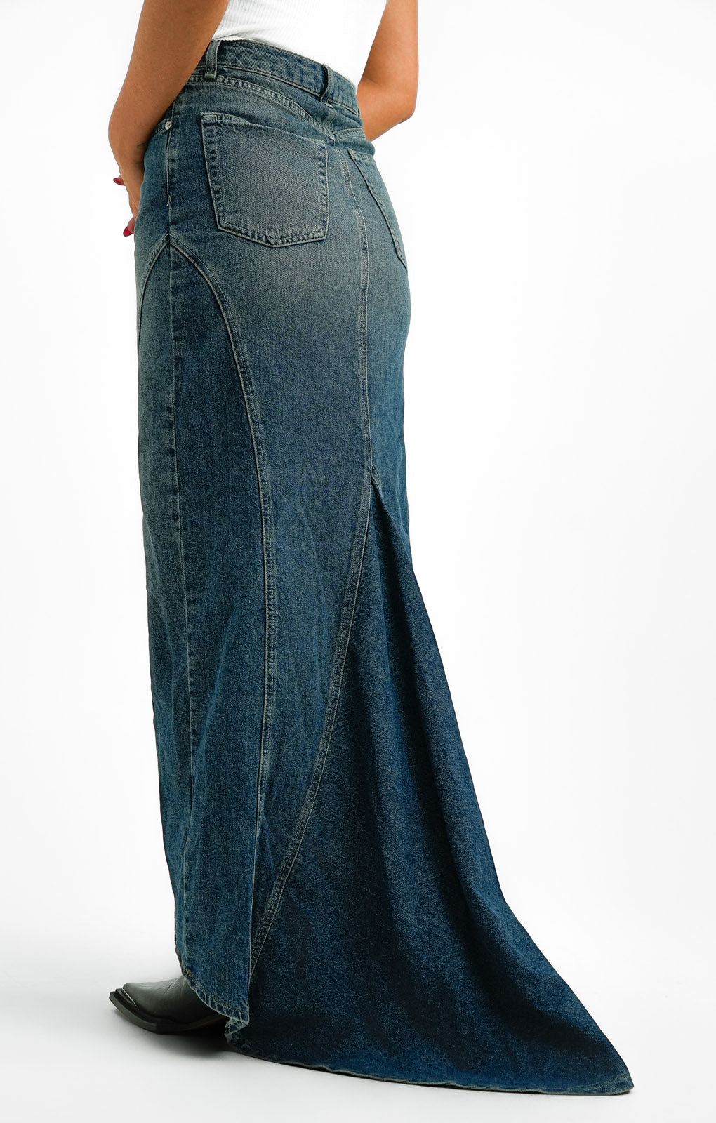 Topshop Denim Fishtail Maxi Skirt In Indigo
