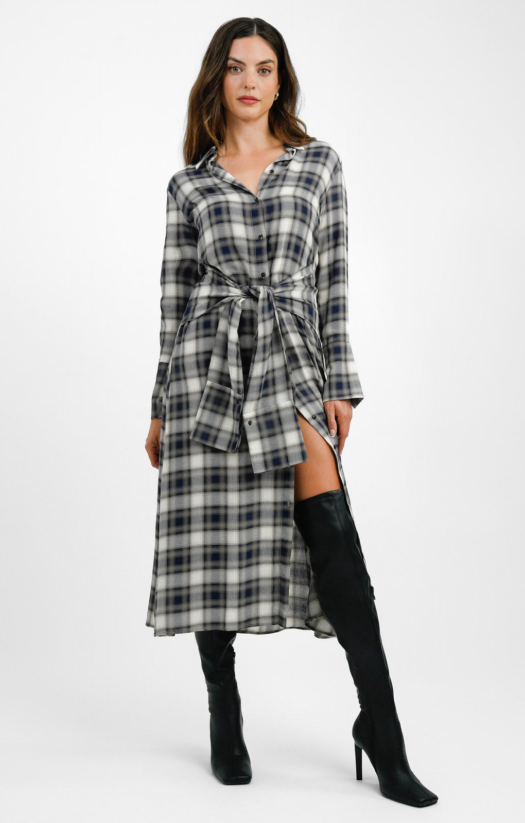 Topshop Tie Front Midi Shirt Dress In Check