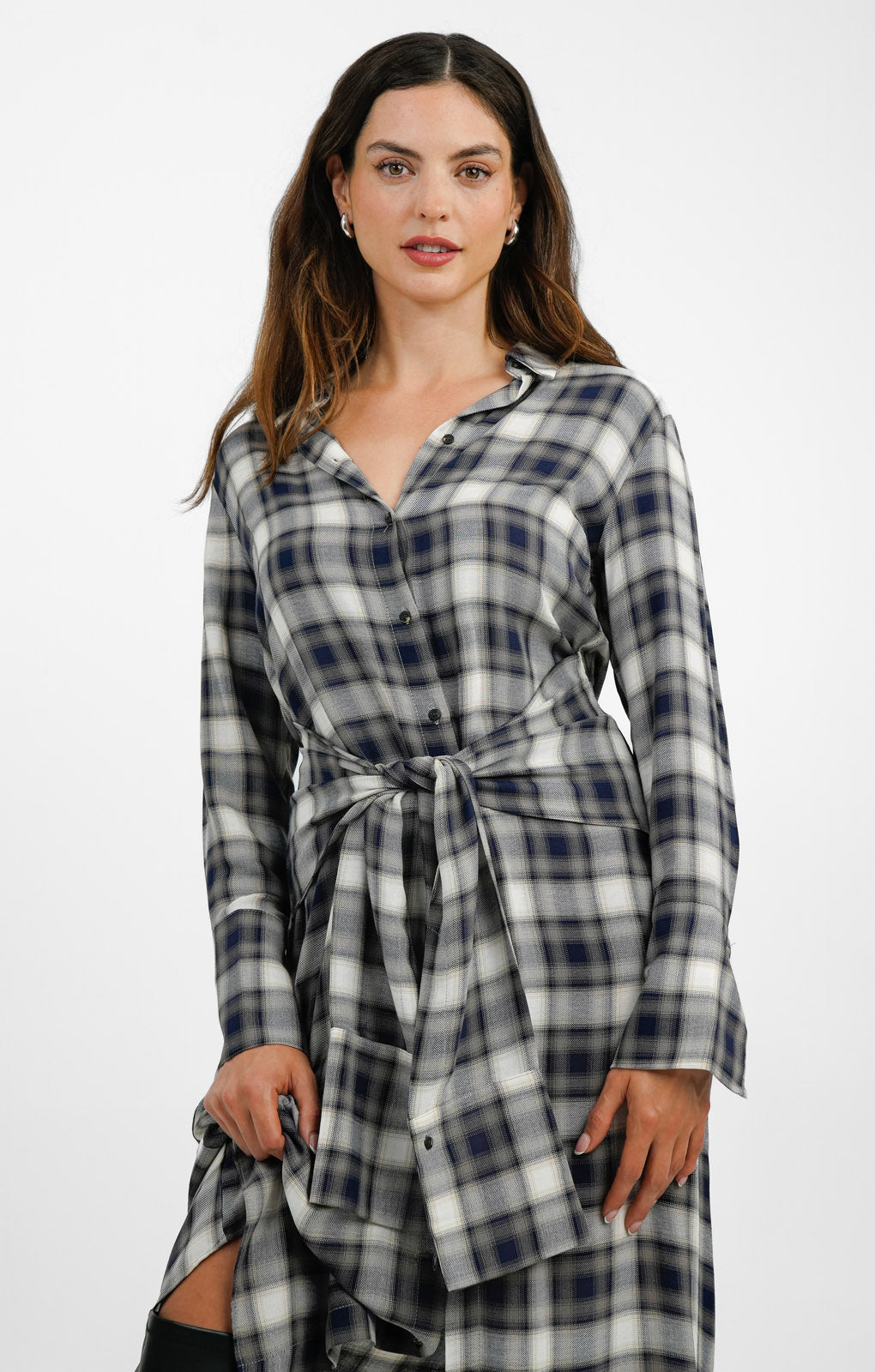 Topshop Tie Front Midi Shirt Dress In Check