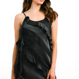 Topshop Ruffle And Lace Detail Slip Dress In Black