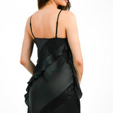 Topshop Ruffle And Lace Detail Slip Dress In Black