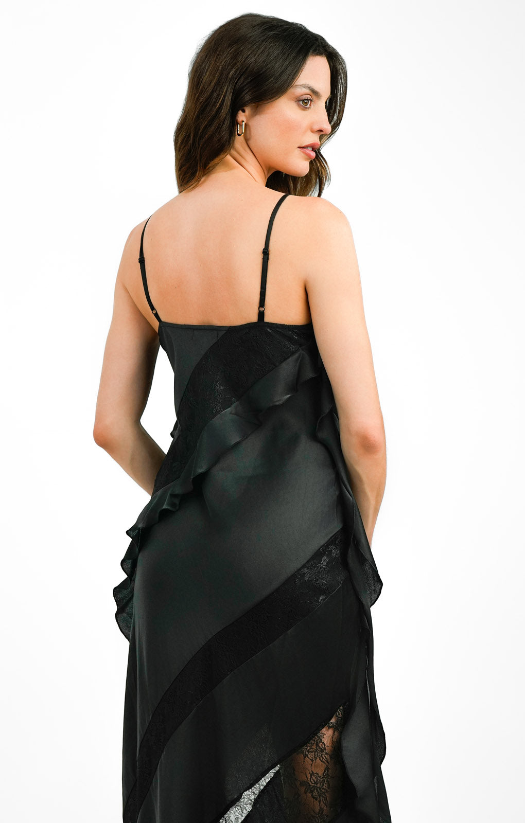 Topshop Ruffle And Lace Detail Slip Dress In Black