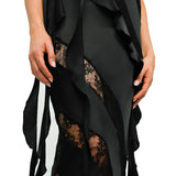 Topshop Ruffle And Lace Detail Slip Dress In Black