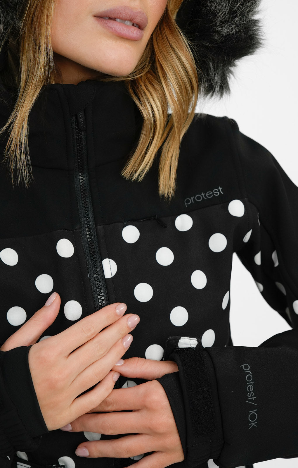 Protest Ski Suit In Black And White Polka Dot