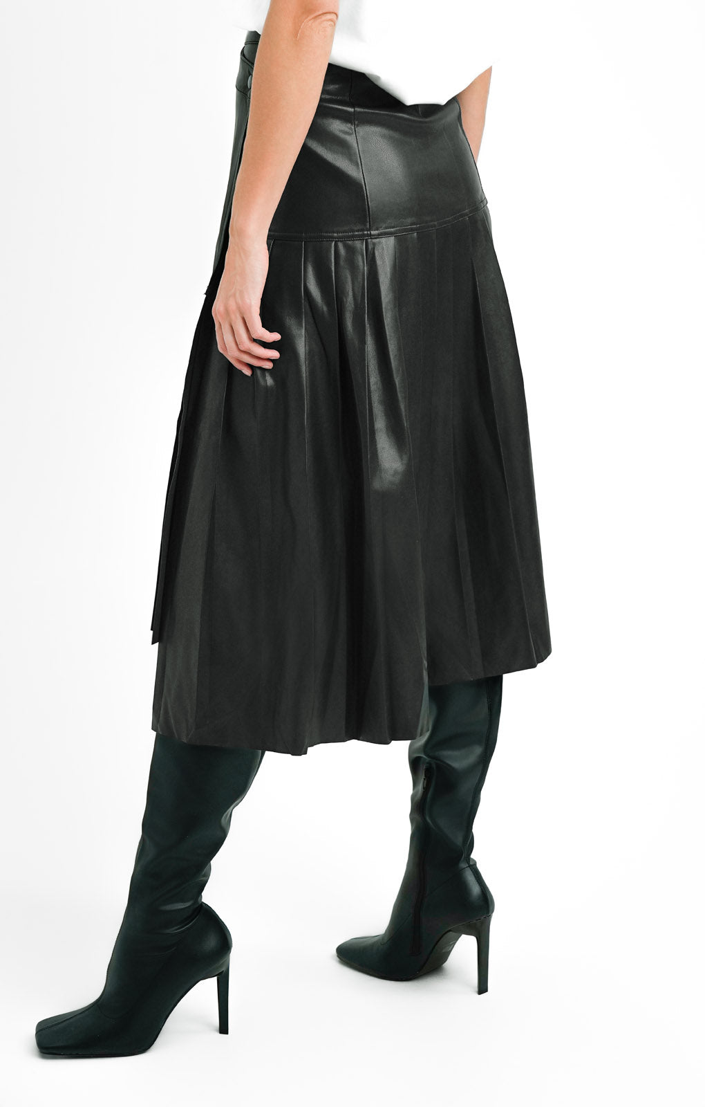 Topshop Leather Look Pleated Panel Wrap Midi Skirt In Black