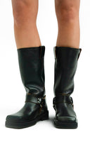 Topshop Ruby Premium Leather Biker Boot In Black