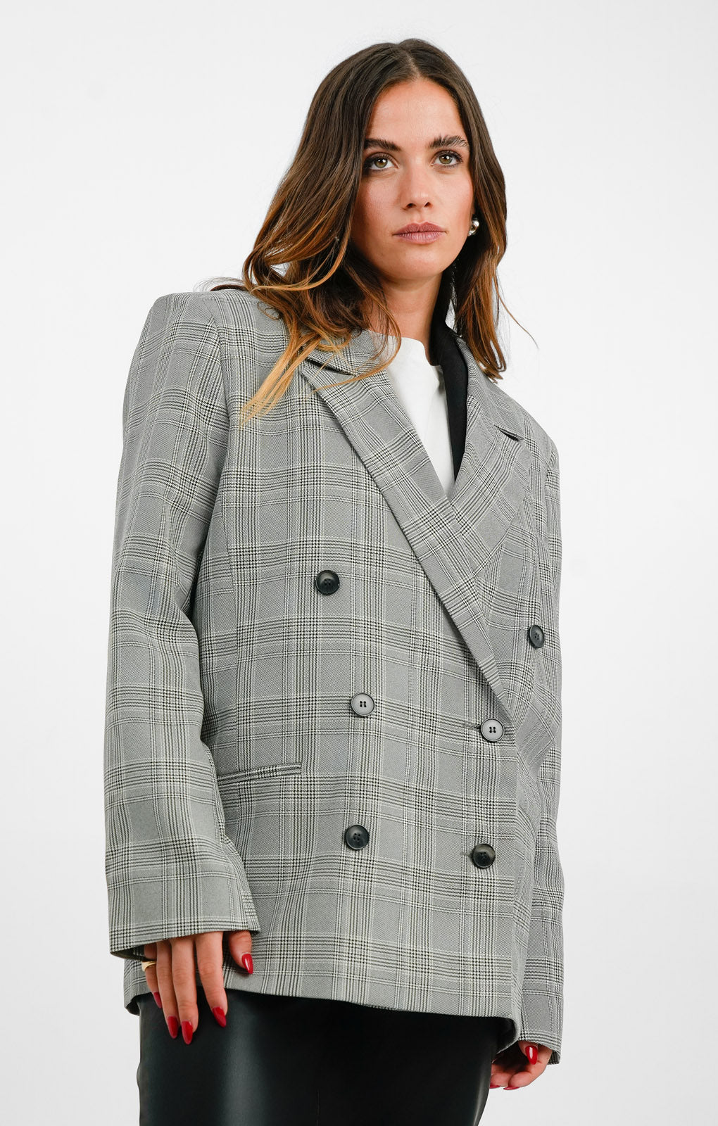 ASOS DESIGN Exaggerated Shoulder Boxy Blazer In Mono Check