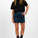 AllSaints Carla Co-Ord Ruched Satin Mini Skirt In Black/Blue