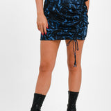 AllSaints Carla Co-Ord Ruched Satin Mini Skirt In Black/Blue