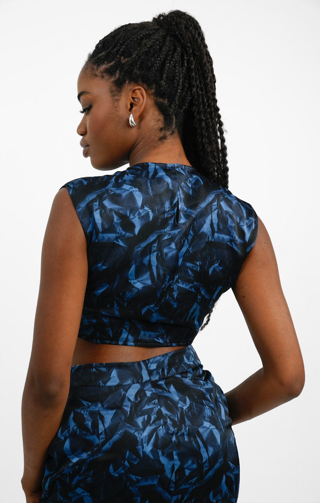 AllSaints Carla Co-Ord Ruched Satin Top In Black/Blue