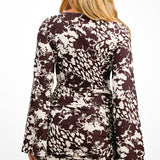 DAY 6 Wide Sleeve Mini Dress With Drape Detail In Chocolate Animal Print
