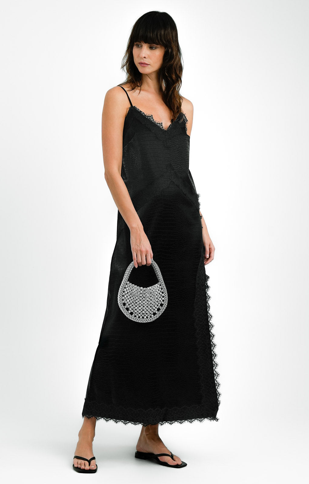 Rent Miss Selfridge Lace Trim Faux Leather Croc Maxi Dress In Black | Hirestreet Rent Miss Selfridge Lace Trim Faux Leather Croc Maxi Dress In Black | Hirestreet