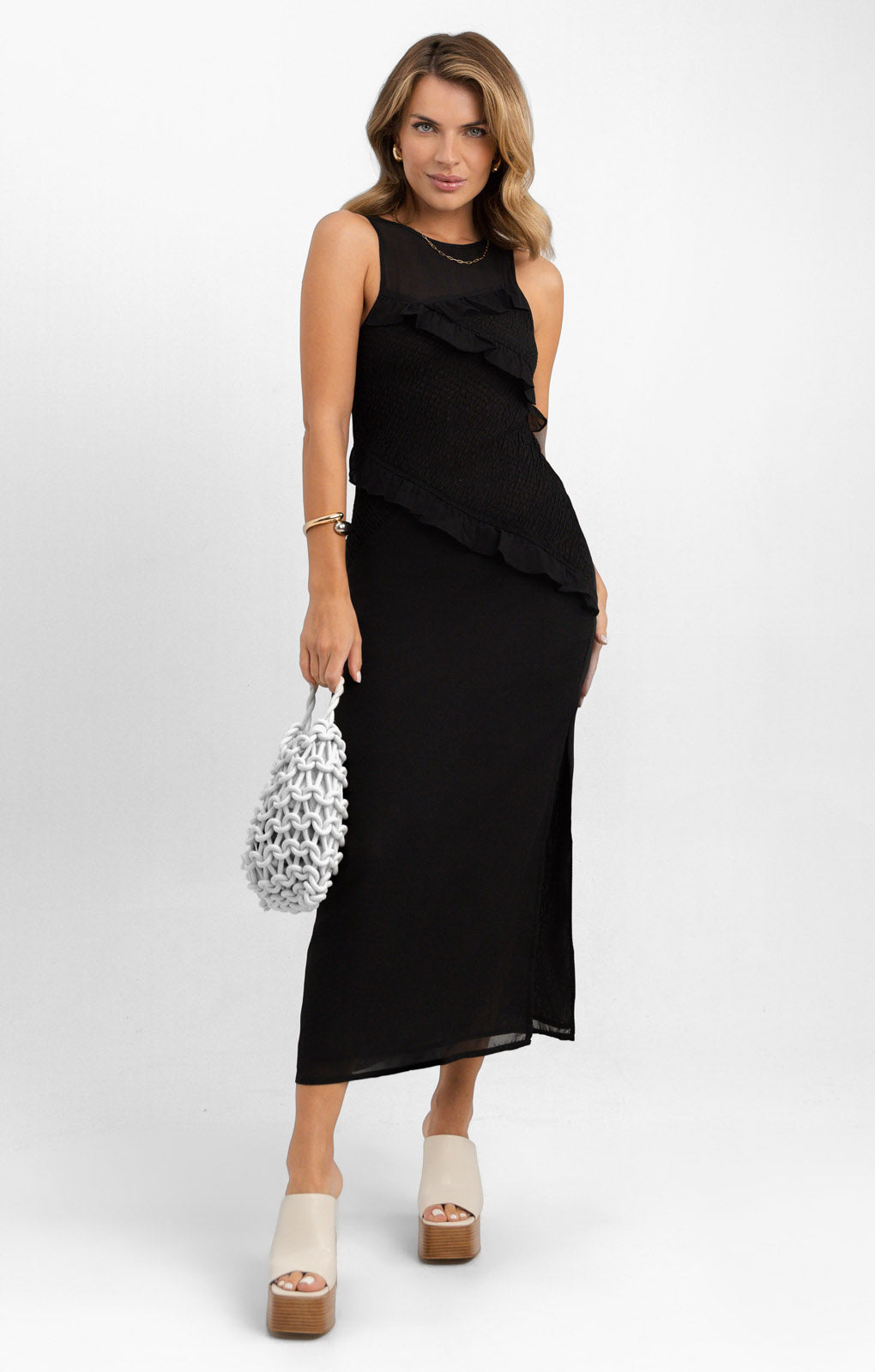 ASOS DESIGN Chiffon Sleeveless Midi Dress With Shirred Panel Detail In Black