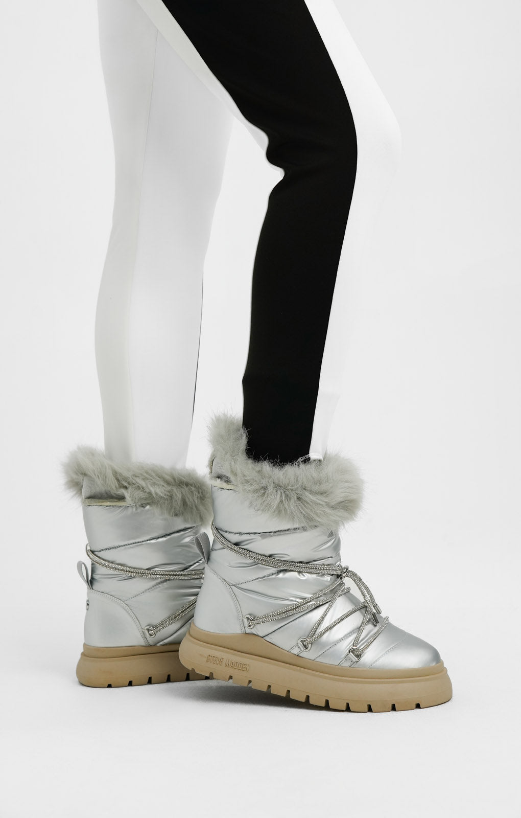 Steve Madden Ice-Storm Snow Boot With Embellished Lace In Silver