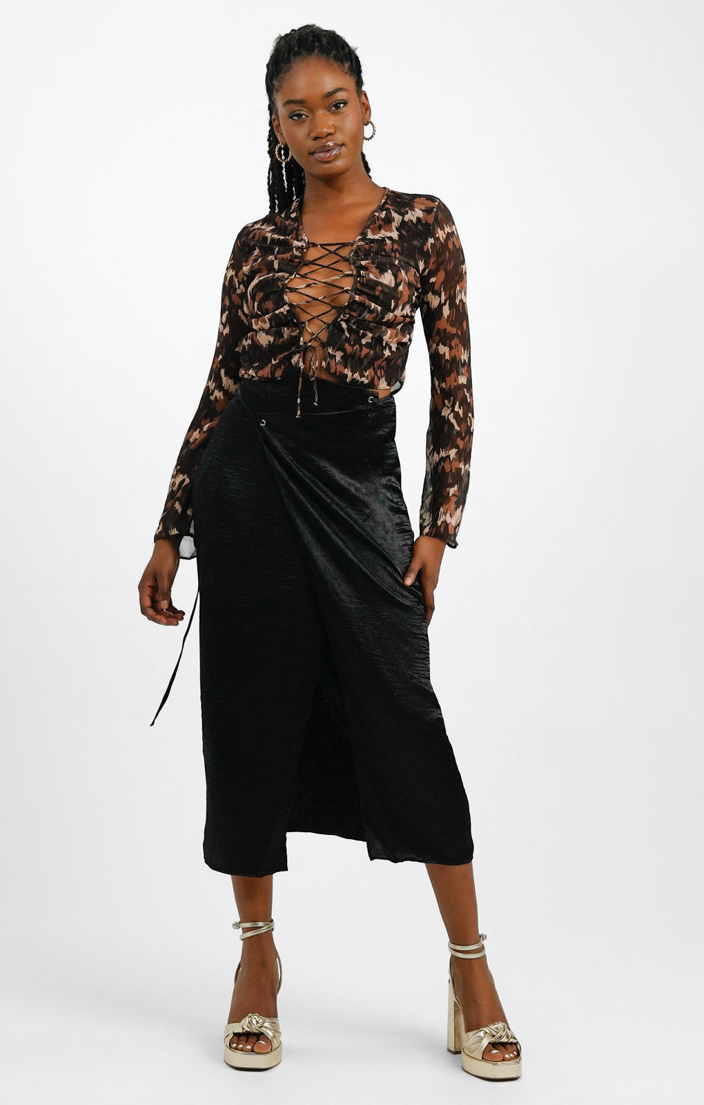 Topshop Crinkle Wrap Midi Skirt In Black