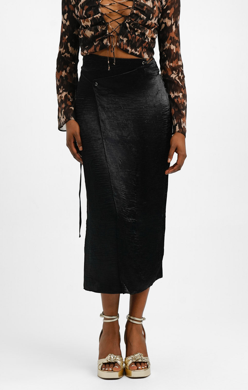 Topshop Crinkle Wrap Midi Skirt In Black
