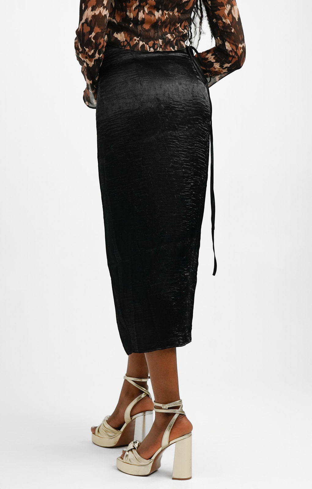 Topshop Crinkle Wrap Midi Skirt In Black