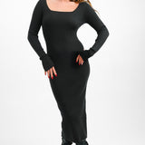 Knitted Rib Midi Dress In Black