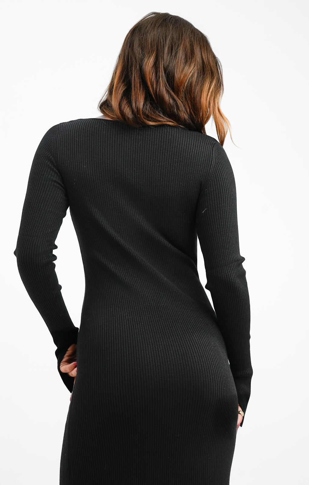 Knitted Rib Midi Dress In Black