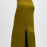 Topshop Super High Waisted Satin Maxi Skirt In Olive