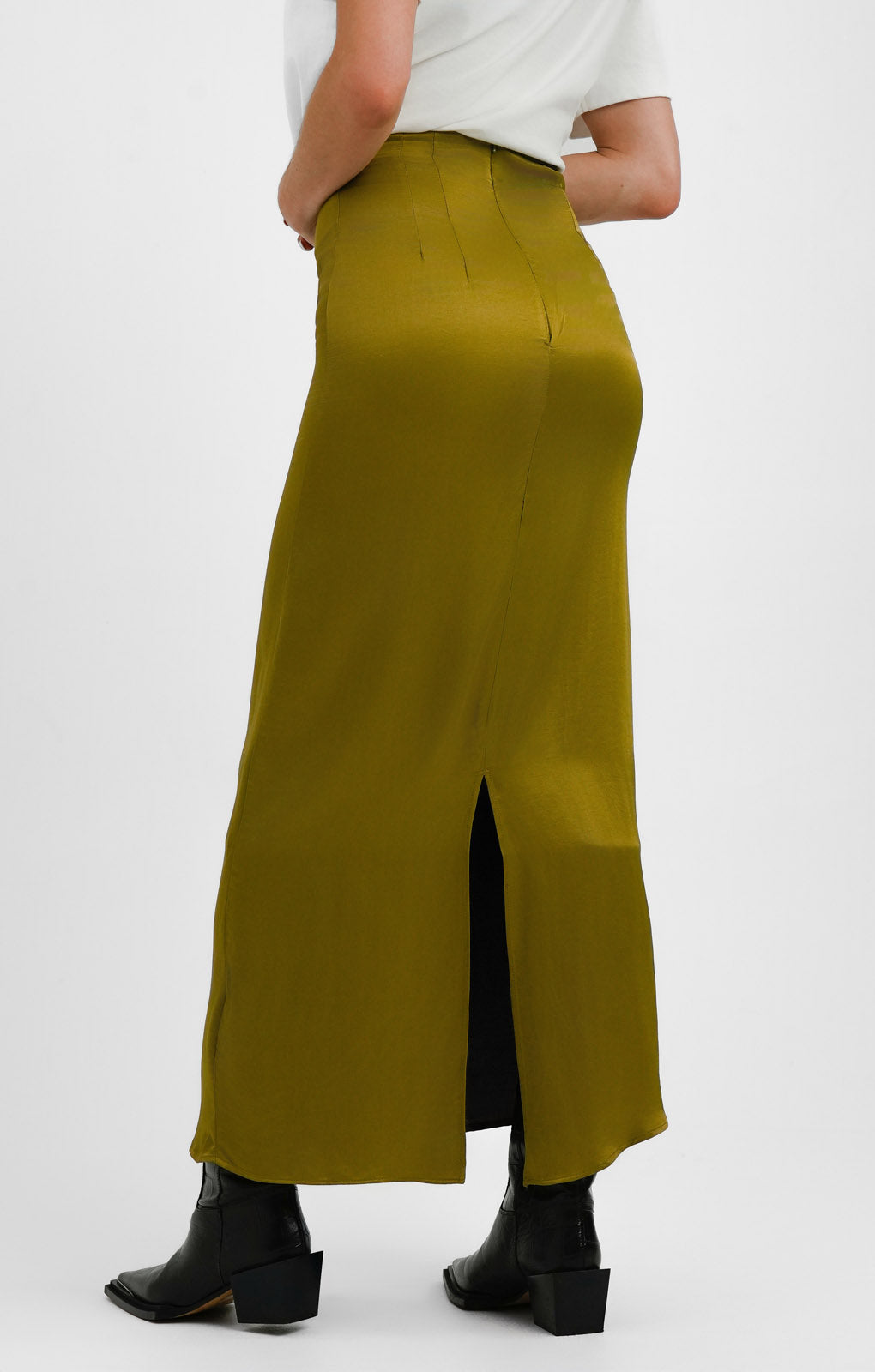 Topshop Super High Waisted Satin Maxi Skirt In Olive