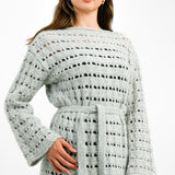 Edited Tie Waist Open Knit Midi Jumper Dress In Stone Grey