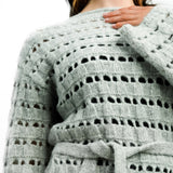 Edited Tie Waist Open Knit Midi Jumper Dress In Stone Grey