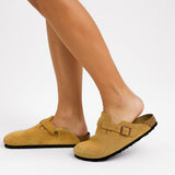 Birkenstock Boston Clogs In Latte Beige Suede