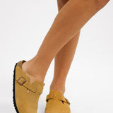 Birkenstock Boston Clogs In Latte Beige Suede