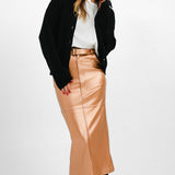 Extro & Vert Midi Leather Look Skirt In Copper Metallic