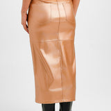 Extro & Vert Midi Leather Look Skirt In Copper Metallic
