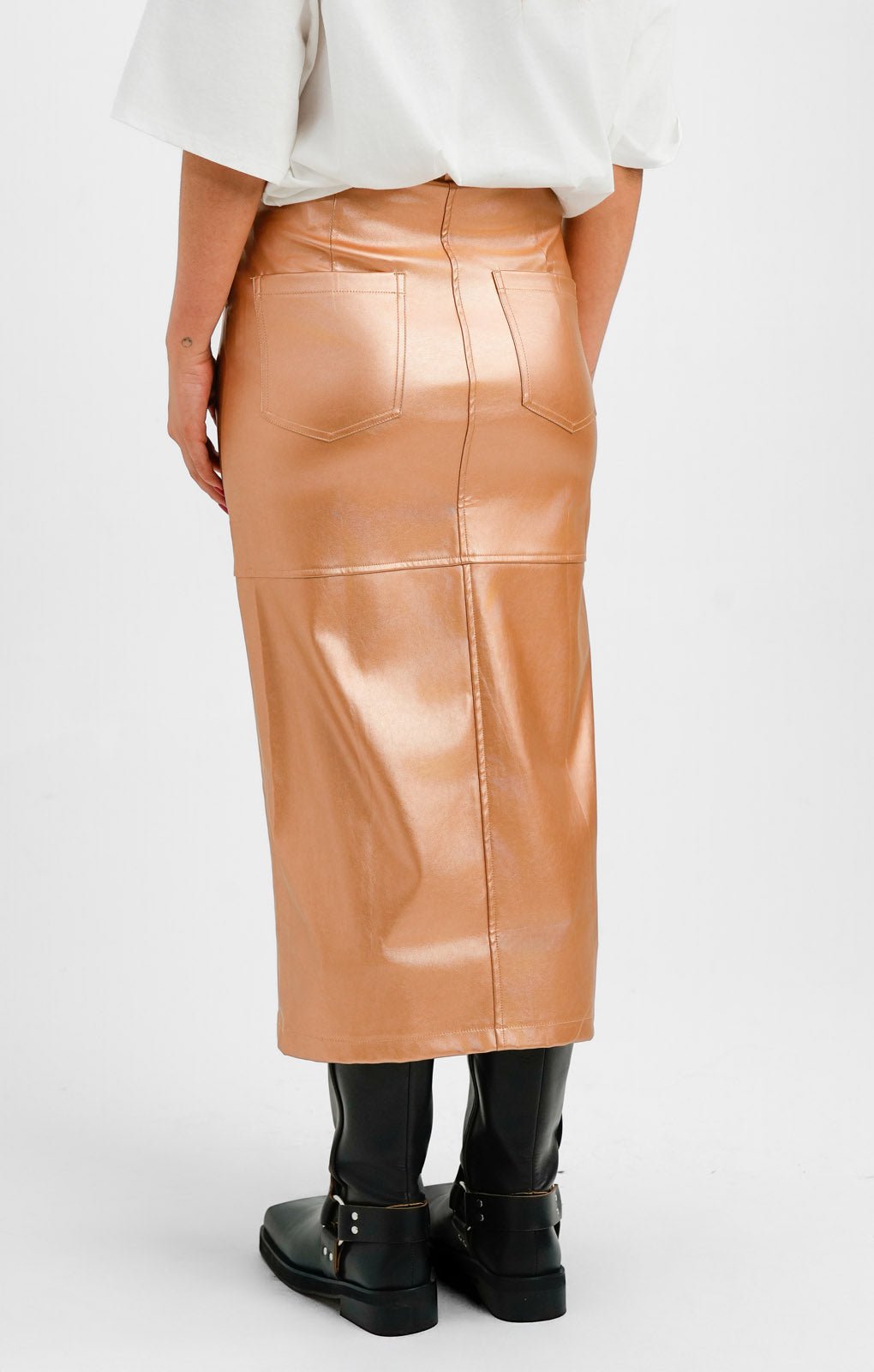 Extro & Vert Midi Leather Look Skirt In Copper Metallic