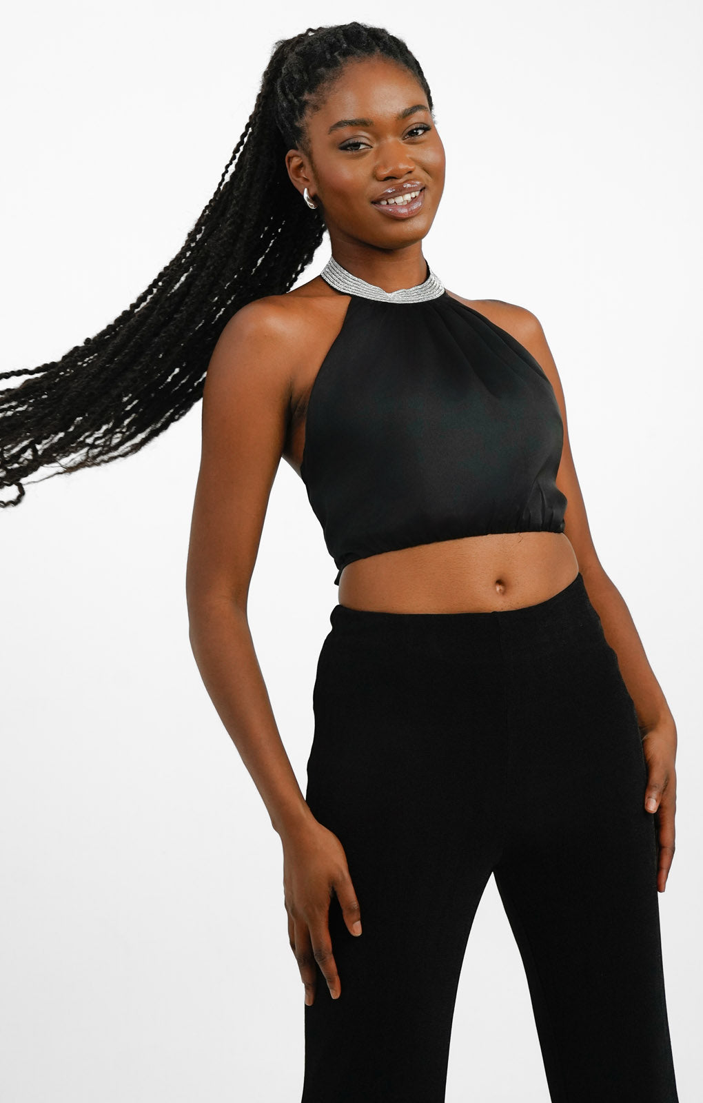 Forever New Embellished Tie Back Top In Black