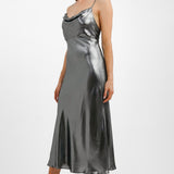 Topshop Cami Slip Midi Dress In Metallic Silver