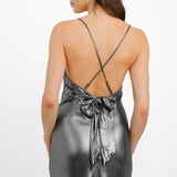 Topshop Cami Slip Midi Dress In Metallic Silver