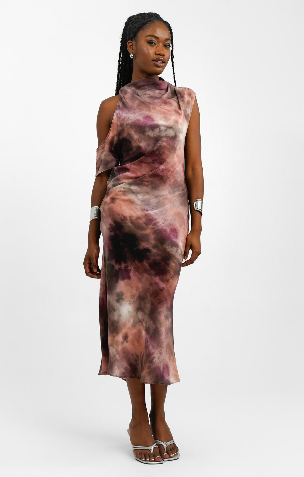 Topshop Off The Shoulder Midi Column Dress In Blurred Print