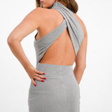 ASOS DESIGN Hotfix High Neck Embellished Mini Dress In Grey