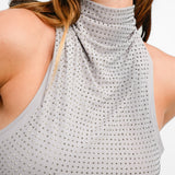 ASOS DESIGN Hotfix High Neck Embellished Mini Dress In Grey
