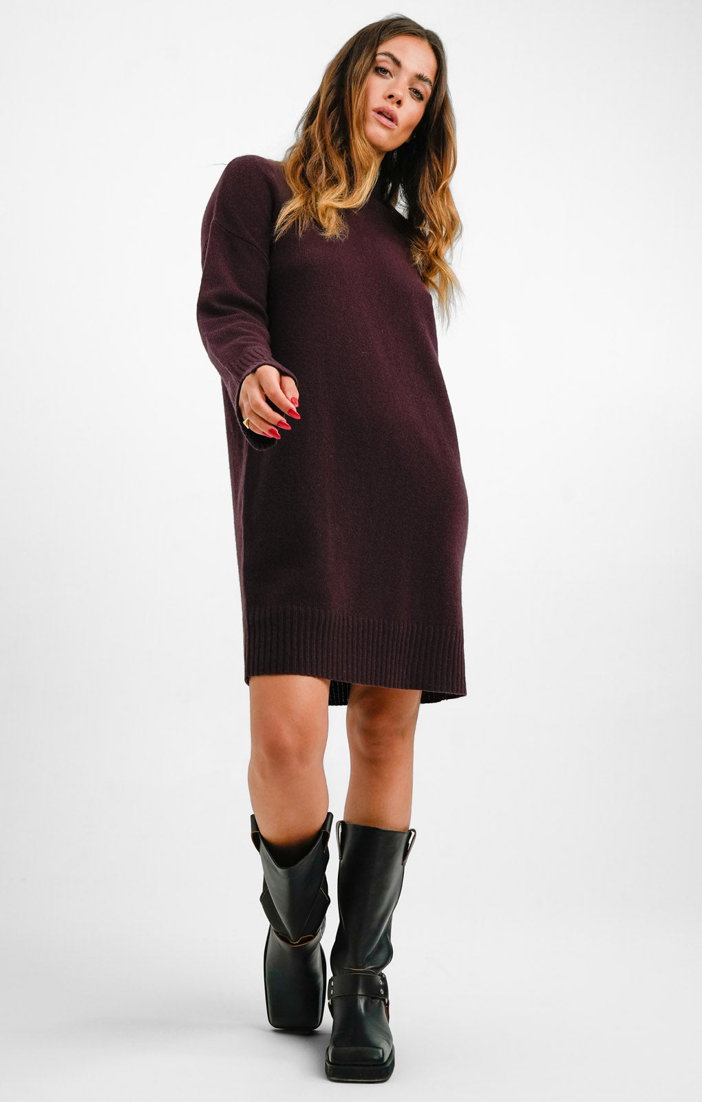 Whistles High Neck Knitted Dress In Burgundy