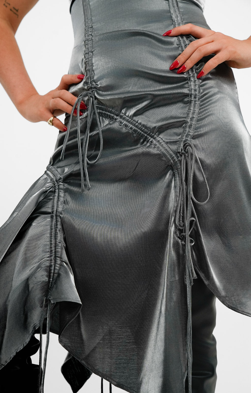 Reclaimed Vintage Limited Edition Dress With Ruching And Ties In Dark Silver