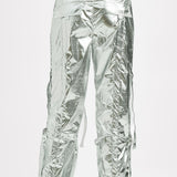 Amy Lynn Y2K Liquid Combat Trouser In High Shine Metallic Silver Co-Ord