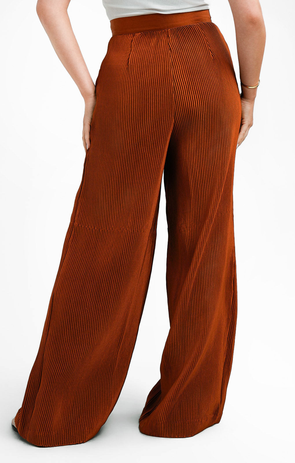 ASOS EDITION Wide Leg Plisse Pleat Front Trouser In Rust