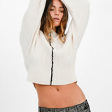 Mono Colour Block Merino Wool And Cotton Blend Sweater In Off-White