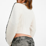 Mono Colour Block Merino Wool And Cotton Blend Sweater In Off-White