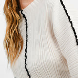Mono Colour Block Merino Wool And Cotton Blend Sweater In Off-White